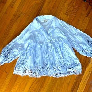 Beautiful long sleeve blouse, eyelet lace, luxurious cotton size M by Choklate